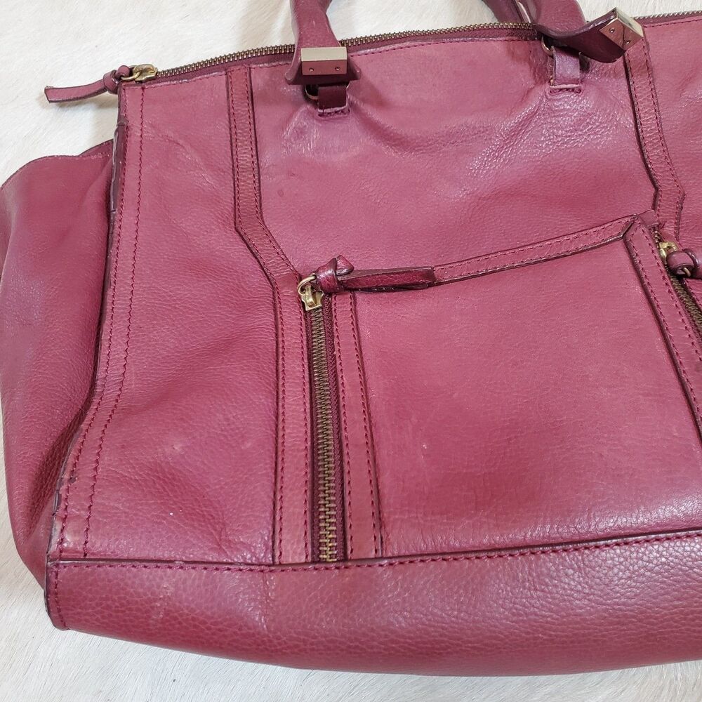 Zara Women's Large Genuine Leather Tote Bag Burgundy Gold Hardware Satchel - Picture 5 of 14